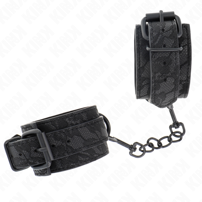 DARK LACE COVERED WRIST CUFFS ADJUSTABLE BLACK 19-26 CM