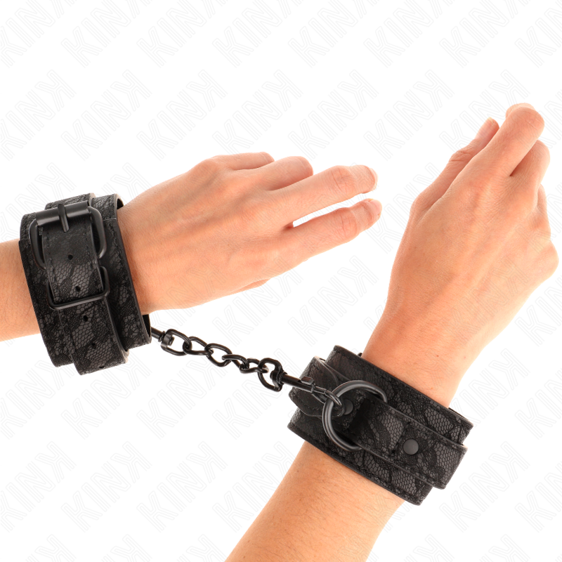 DARK LACE COVERED WRIST CUFFS ADJUSTABLE BLACK 19-26 CM
