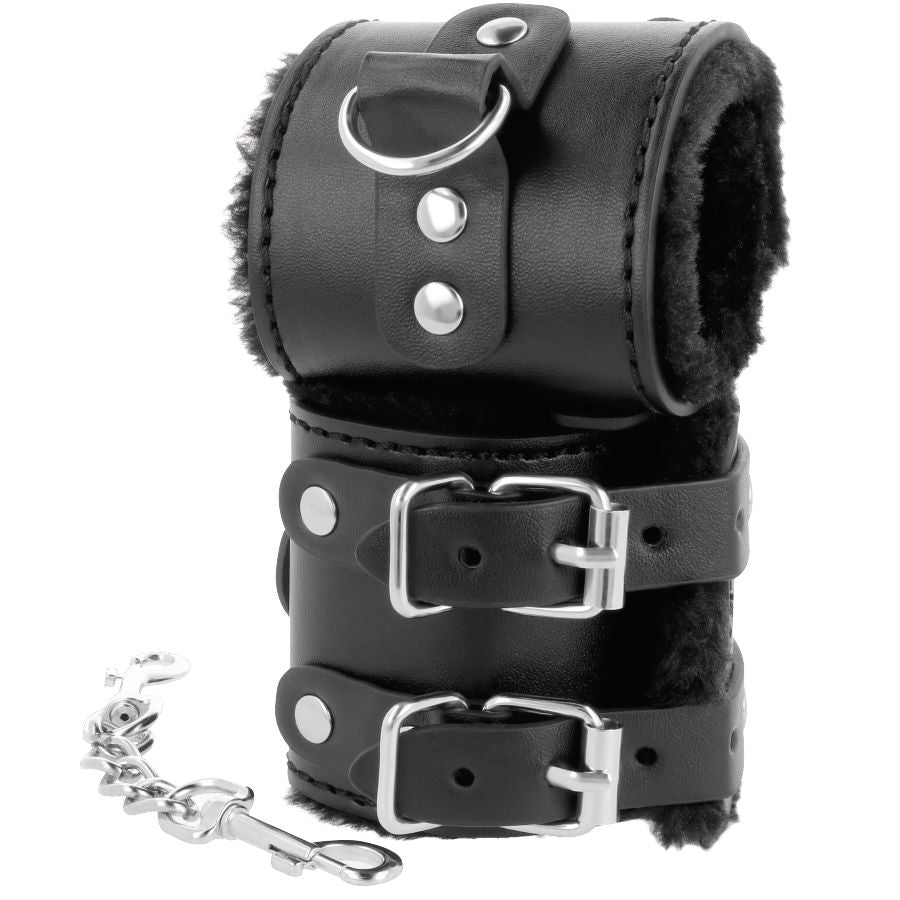 WIDE BLACK HANDCUFFS WITH FUR