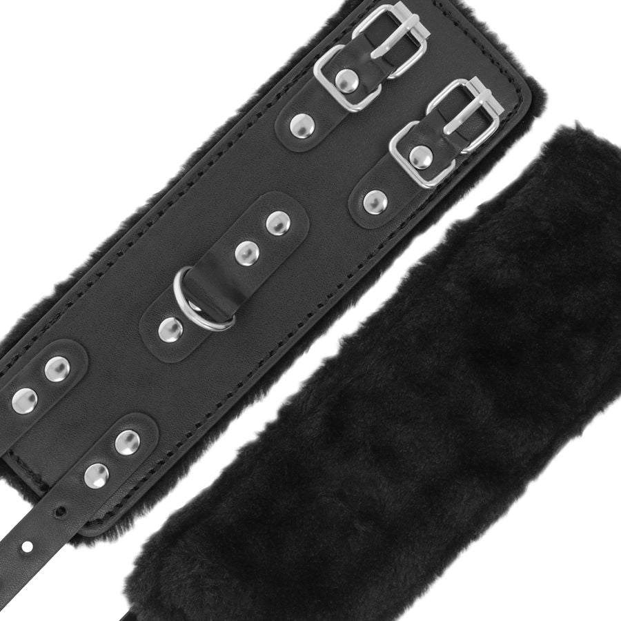 WIDE BLACK HANDCUFFS WITH FUR