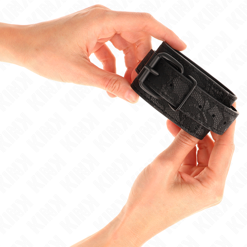 DARK LACE COVERED WRIST CUFFS ADJUSTABLE BLACK 19-26 CM