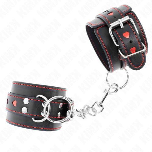BLACK WRIST CUFFS WITH RED HEART