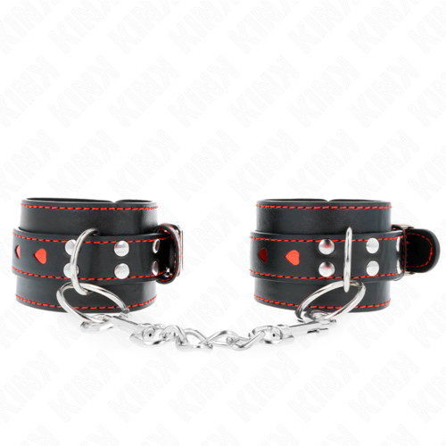 BLACK WRIST CUFFS WITH RED HEART
