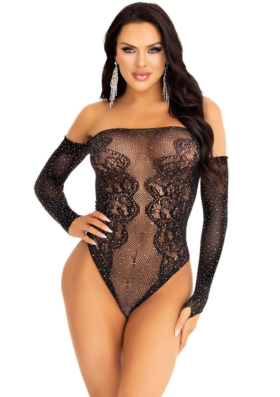 RHINESTONE OFF THE SHOULDER TEDDY