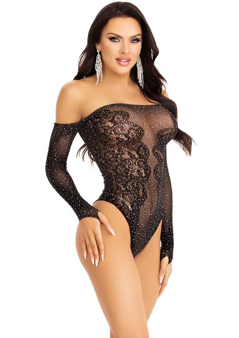 RHINESTONE OFF THE SHOULDER TEDDY