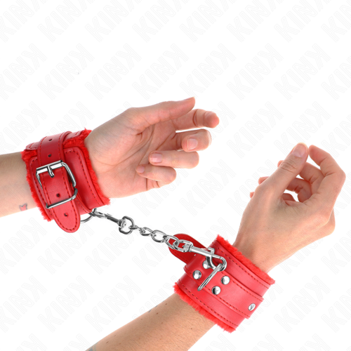 RED FUR LINED WRIST CUFFS