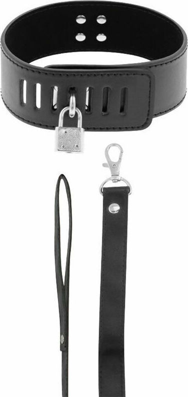 BLACK COLLAR WITH PADLOCK AND LEASH