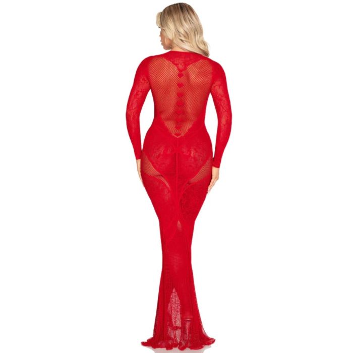 LACE AND NET BODYCON GOWN RED OS