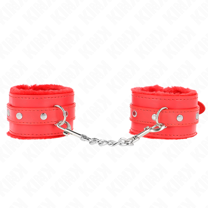 PREMIUM FUR LINED WRIST RESTRAINTS RED WITH RED BELT ADJUSTABLE 17-29 CM X 6 CM