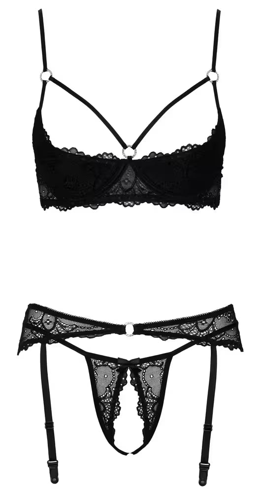 SHELF BRA WITH SUSPENDER BELT AND CROTCHLESS STRING