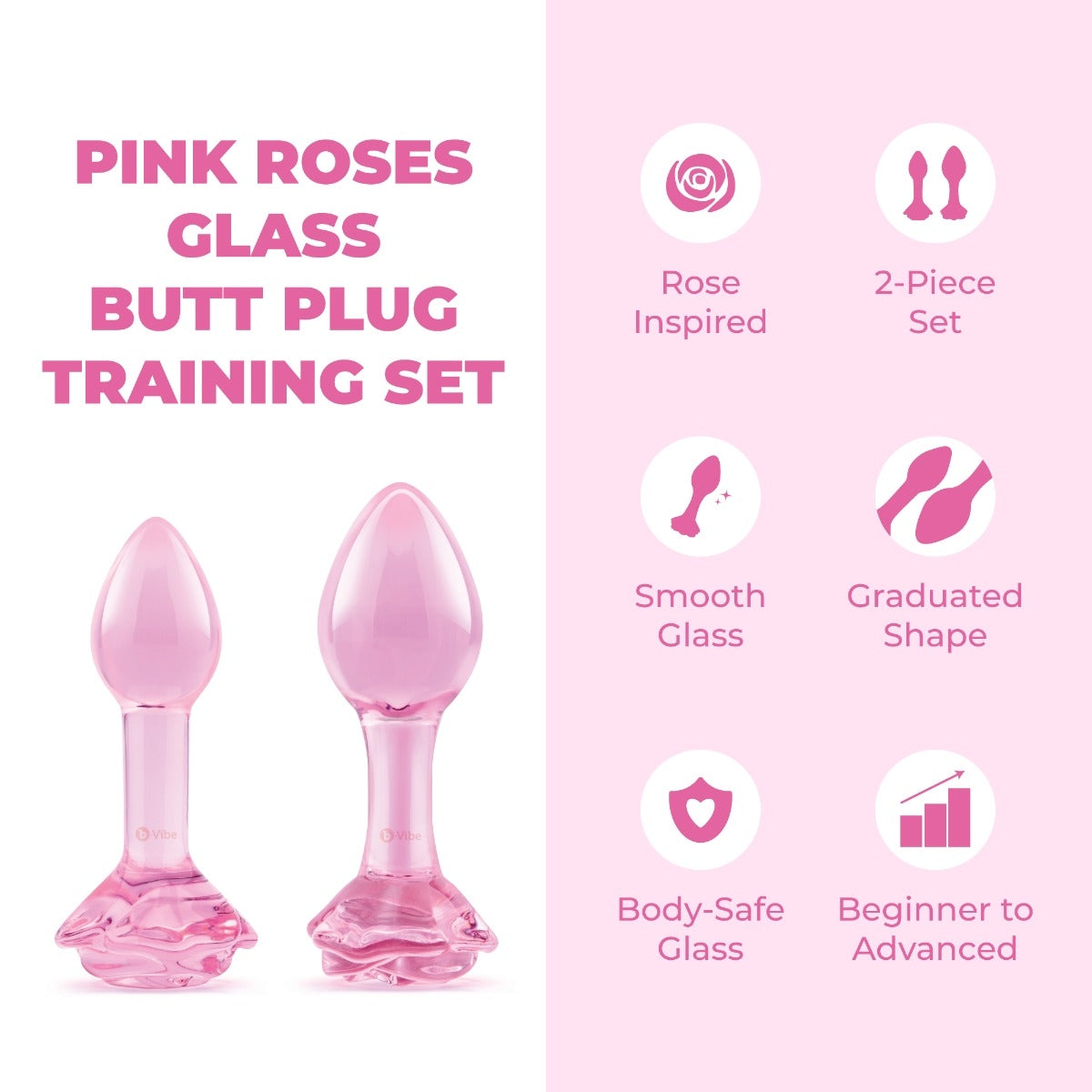 PINK ROSES GLASS BUTT PLUG TRAINING SET