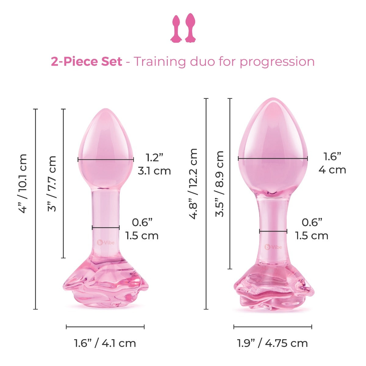 PINK ROSES GLASS BUTT PLUG TRAINING SET