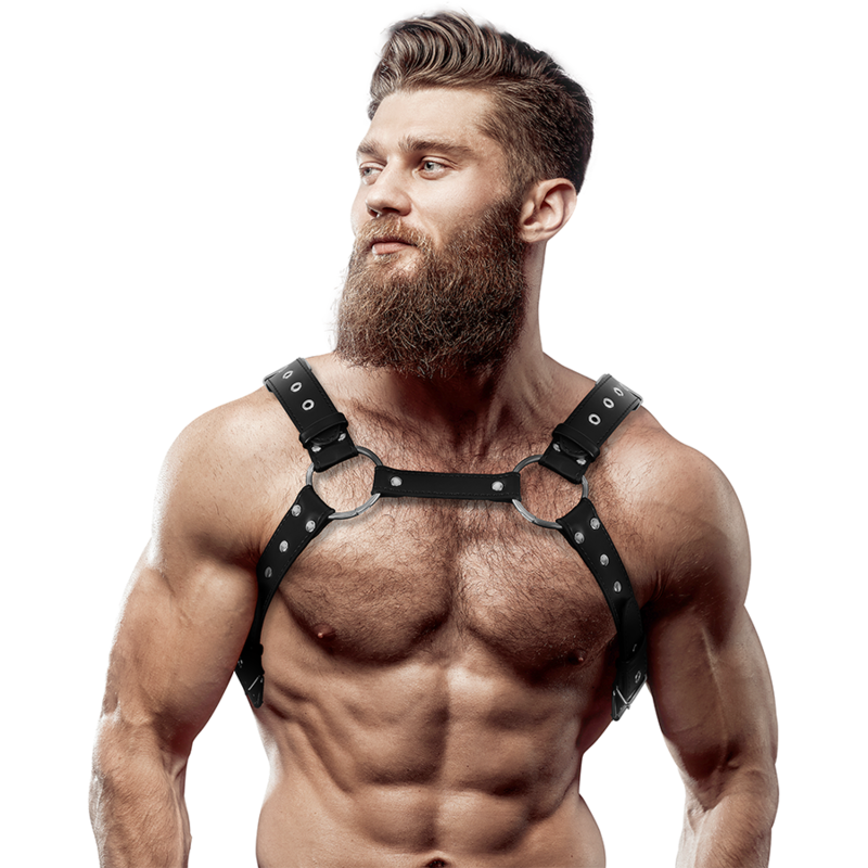 CHEST HARNESS WITH STUDS ADJUSTABLE ECO LEATHER MEN