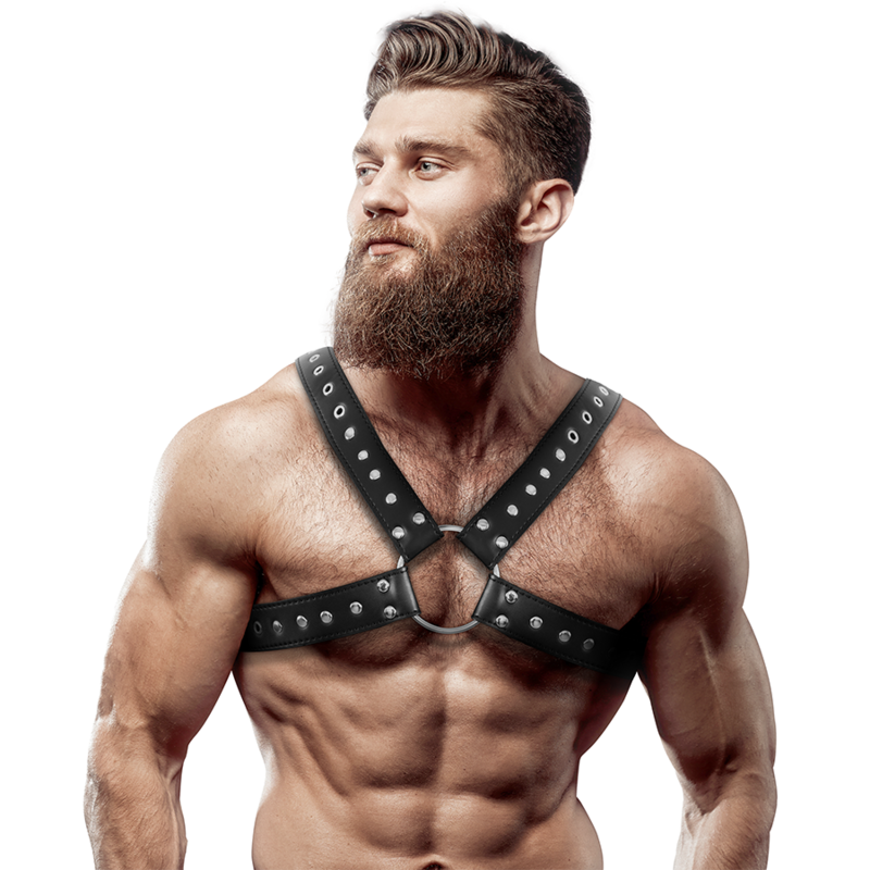 CROSSED CHEST HARNESS WITH STUDS ECO LEATHER MEN