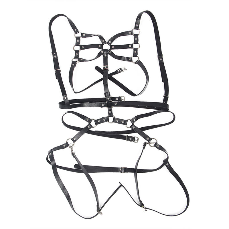 BODY HARNESS ADJUSTABLE STRAPS LEATHER BLACK ONE SIZE