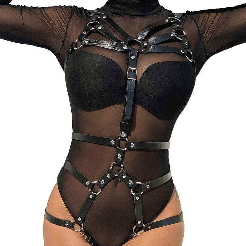 BODY HARNESS ADJUSTABLE STRAPS LEATHER BLACK ONE SIZE