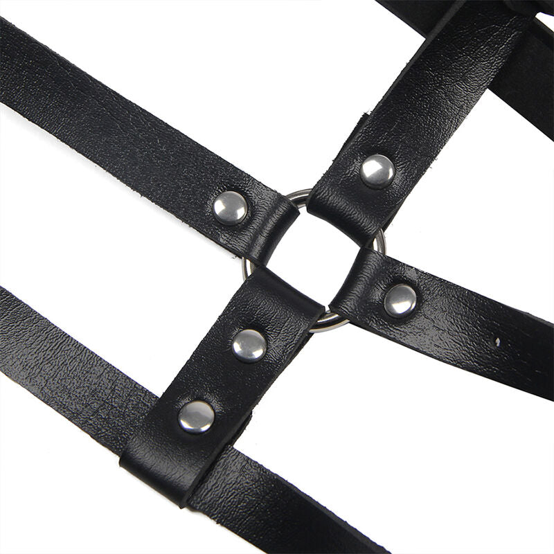 LEATHER RING CHEST HARNESS BLACK ONE SIZE