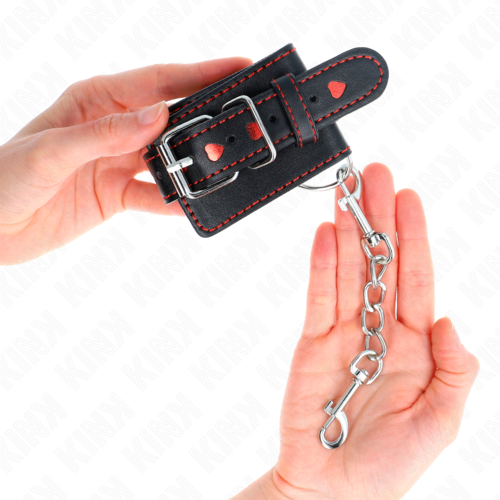 BLACK WRIST CUFFS WITH RED HEART