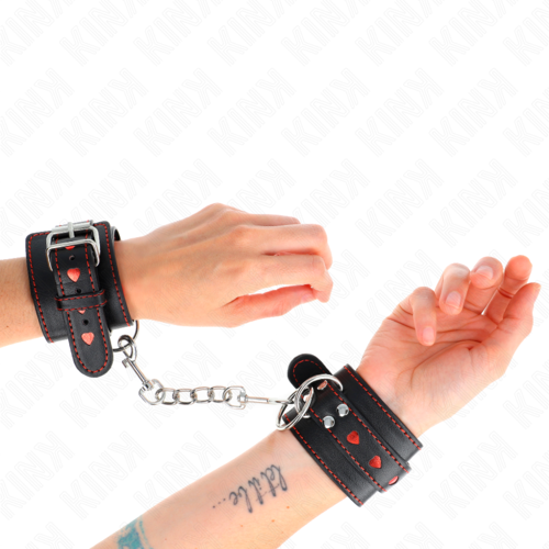 BLACK WRIST CUFFS WITH RED HEART