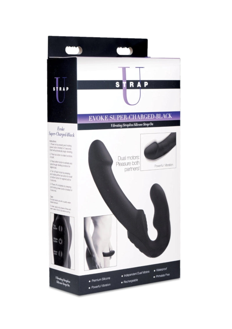 EVOKE RECHARGEABLE VIBRATING SILICONE STRAPLESS STRAP ON